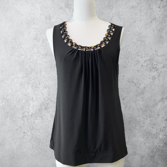 White House Black Market Tops - WHBM Top Women's Small  Black Sleeveless Tank with Tortoiseshell Lucite Neckline